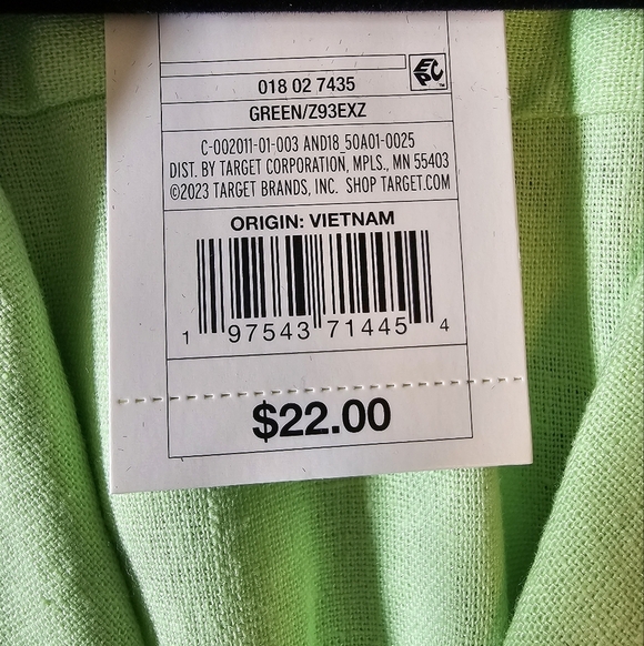 A New Day Women's Linen Short Sleeve Button-Down Camp Shirt Front Pocket, Green - Picture 8 of 9